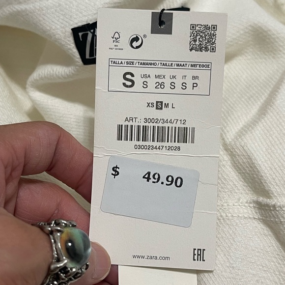 NWT Women’s Size Small Zara Frayed Oversized Button-down Shirt 100% Cotton White - Picture 9 of 13